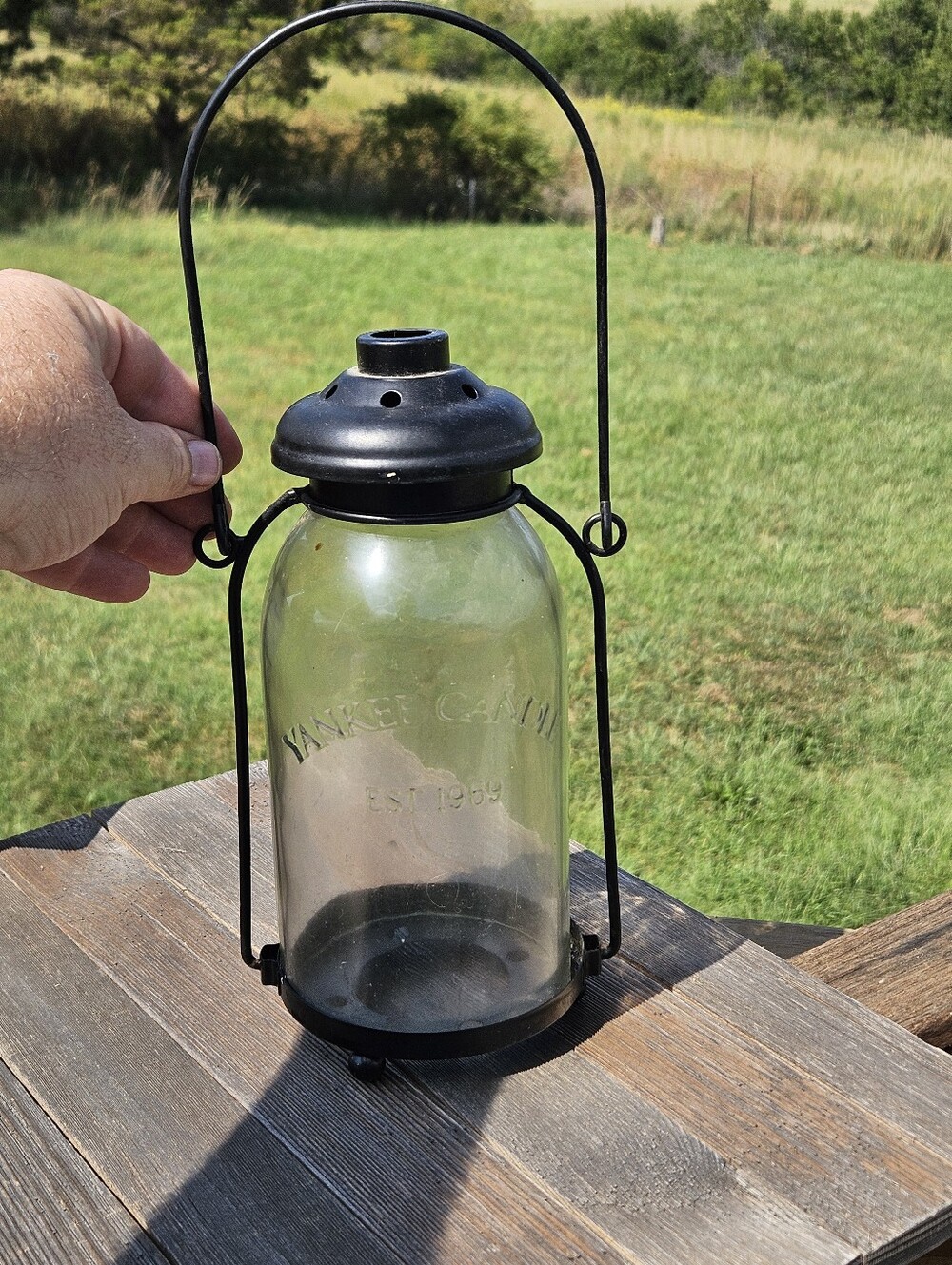 Farmhouse Rustic Yankee Candle Black Metal Mason Jar Lantern Tealight Holder Vtg